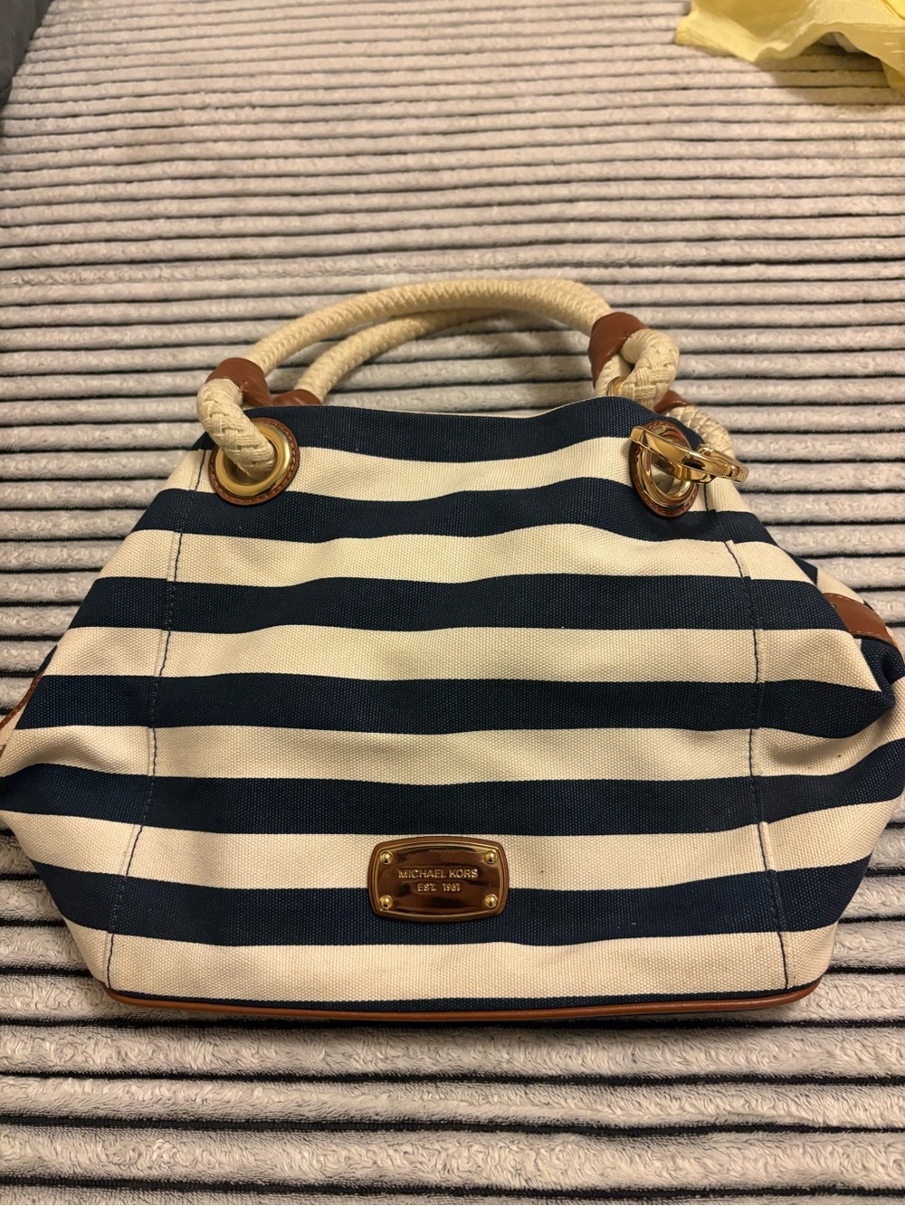 Michael Kors Navy and Cream Striped Shoulder Bag with Rope Handles